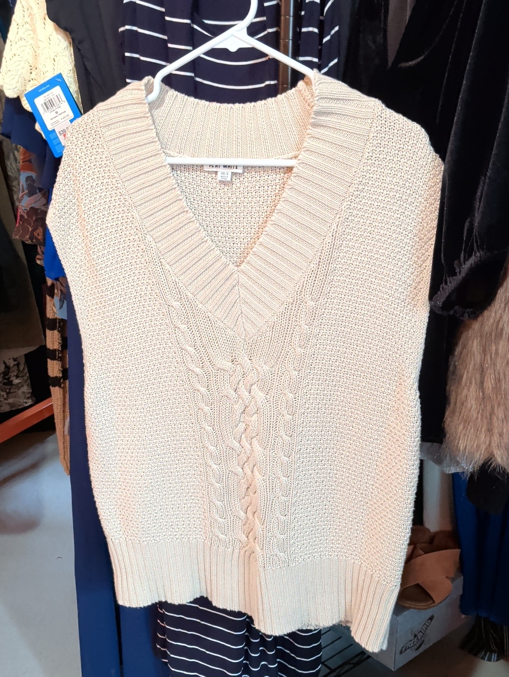 Cream Cable Knit V-Neck Sweater Vest - Petite